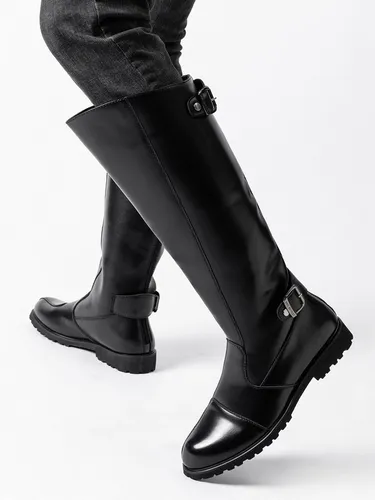 Bottes d'équitations bout rond détails de boucle bottes hautes - milanoo.com - Modalova