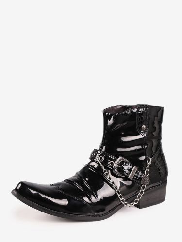 Bottes de moto s bout pointu détail chaîne hauteur cheville - milanoo.com - Modalova
