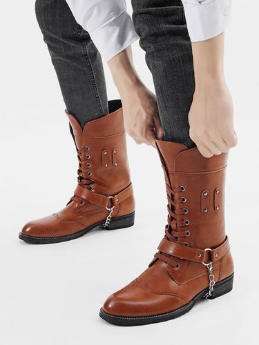 Bottines marron bout rond détail chaîne lacets - milanoo.com - Modalova