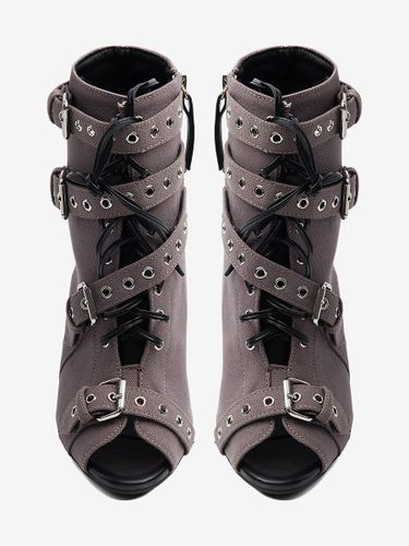 Bottines grises en toile à bout ouvert et lacets avec boucle - milanoo.com - Modalova