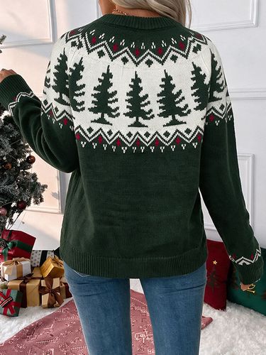Pull vert foncé à motif de Noël col rond en acrylique - milanoo.com - Modalova