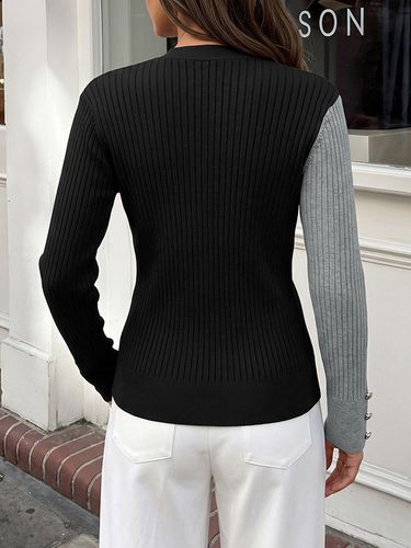 Pulls gilets pulls bicolores à manches longues et col en V - milanoo.com - Modalova