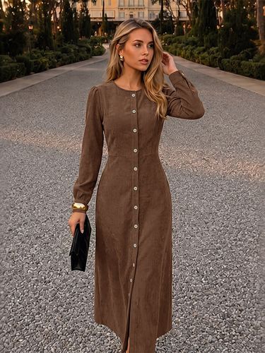 Robe longue maxi à col rond et manches longues en polyester - milanoo.com - Modalova