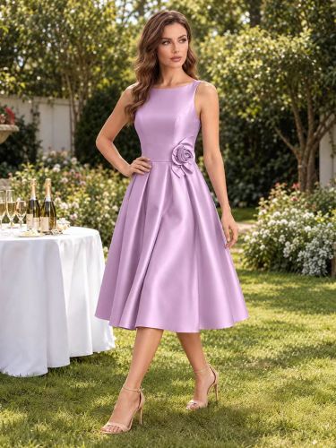 Robe de bal robe de soirée col rond satin sans manches fleurs robe de concours - milanoo.com - Modalova