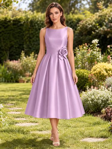 Robe de bal robe de soirée col rond satin sans manches fleurs robe de concours - milanoo.com - Modalova