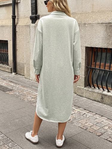 Robe midi du quotidien col rabattu manches longues longueur au sol - milanoo.com - Modalova