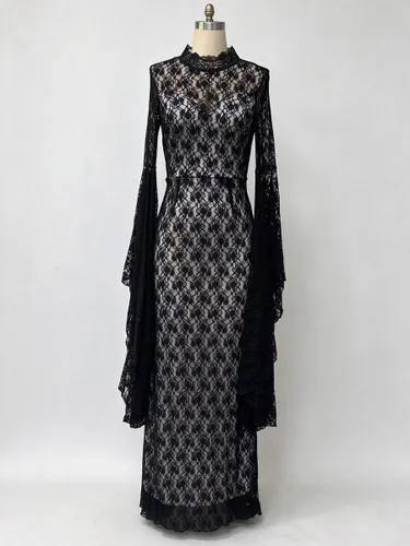 Robe de soirée maxi à col montant plissé manches longues imprimé floral manches papillon chic - milanoo.com - Modalova
