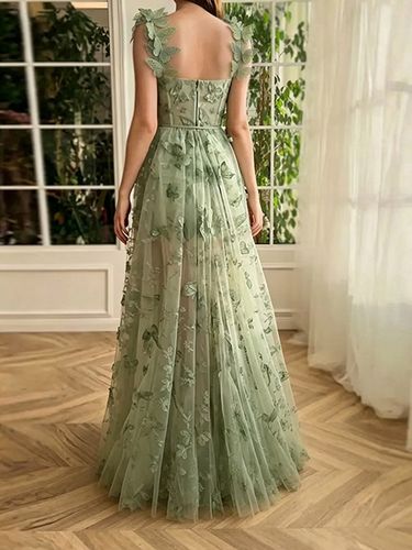Robe de bal en dentelle florale décolleté en cœur coupe trapèze sans manches style papillon - milanoo.com - Modalova