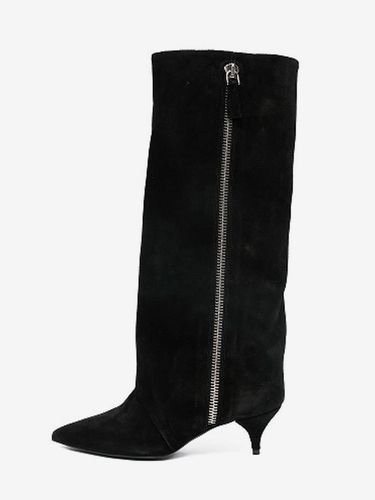 Bottes hautes à petits talons en daim bout pointu fermeture éclair - milanoo.com - Modalova