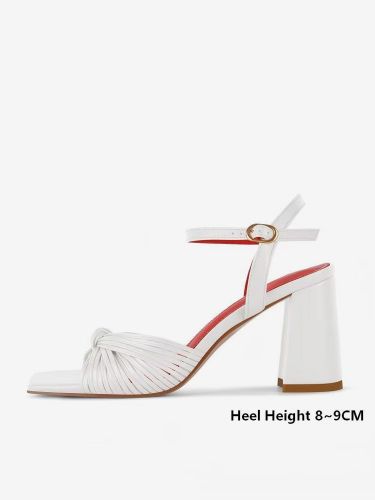 Sandales blanches à talons épais bout ouvert détail boucle nouée - milanoo.com - Modalova