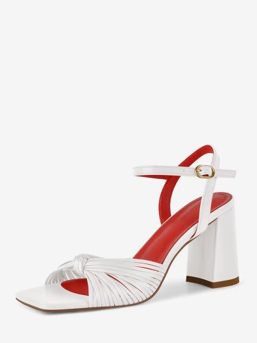 Sandales blanches à talons épais bout ouvert détail boucle nouée - milanoo.com - Modalova