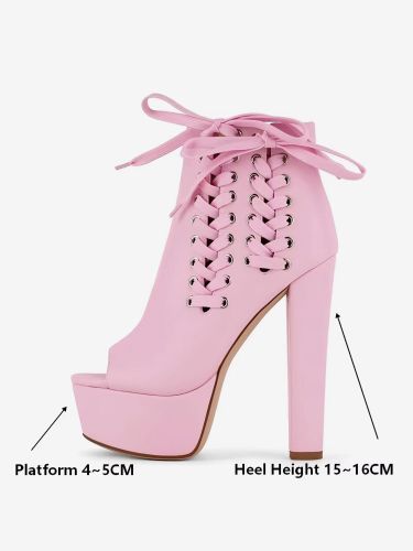 Bottines à plateforme bout ouvert lacets et talon épais - milanoo.com - Modalova