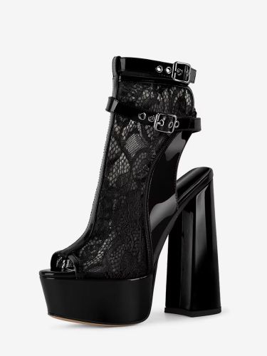 Bottines noires à talons hauts et plateforme bout ouvert talon épais bottines à bride arrière - milanoo.com - Modalova