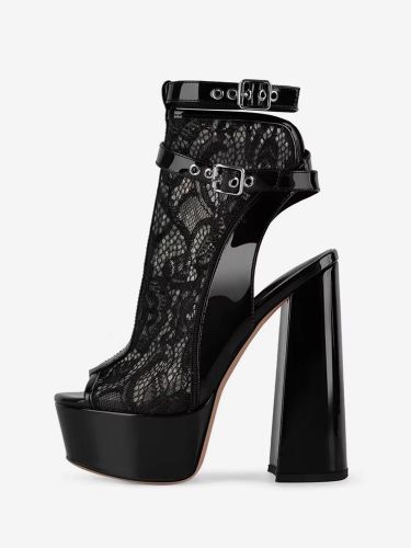 Bottines noires à talons hauts et plateforme bout ouvert talon épais bottines à bride arrière - milanoo.com - Modalova