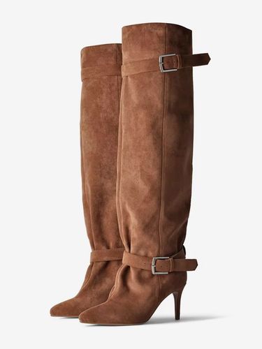Bottes hautes marron en daim à bout pointu et boucle tige large - milanoo.com - Modalova