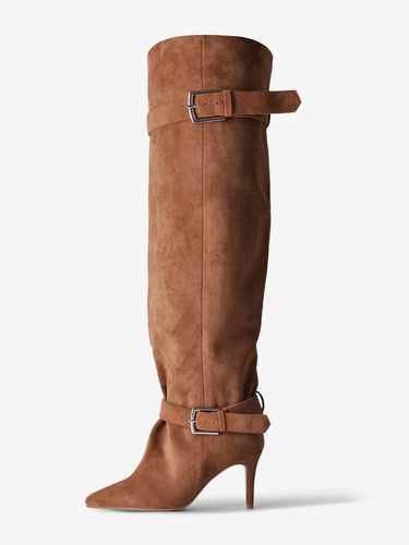 Bottes hautes marron en daim à bout pointu et boucle tige large - milanoo.com - Modalova