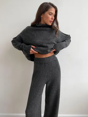 Ensemble deux pièces en maille à col roulé pull et pantalon large tenue d'intérieur - milanoo.com - Modalova