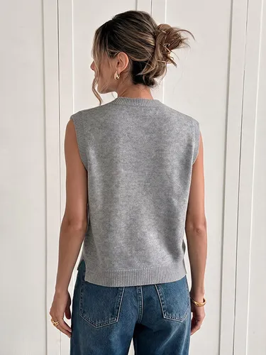 Pull-over à boutons et col rond sans manches - milanoo.com - Modalova