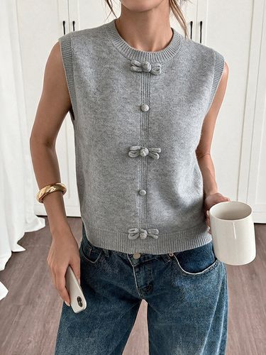 Pull-over à boutons et col rond sans manches - milanoo.com - Modalova