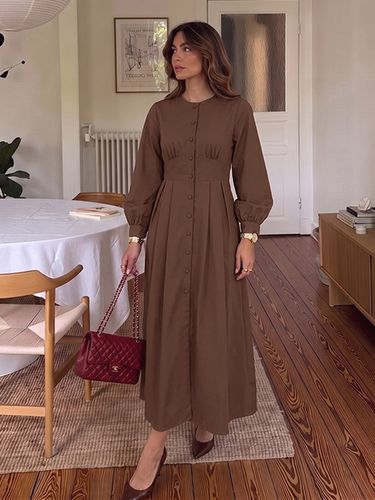 Robe longue maxi à col rond et manches longues - milanoo.com - Modalova