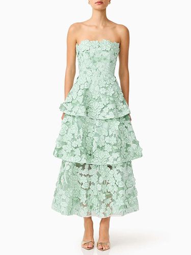 Robe midi bustier à fleurs 3D ornée de volants en dentelle idéale pour une invitée de mariage - milanoo.com - Modalova