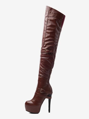 Bottes cuissardes à plateforme bout rond et boucle - milanoo.com - Modalova