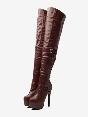 Bottes cuissardes à plateforme bout rond et boucle - milanoo.com - Modalova