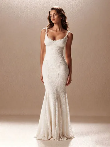 Robe de soirée sirène en dentelle à bretelles spaghetti robe de mariée dos corset coupe ajustée - milanoo.com - Modalova