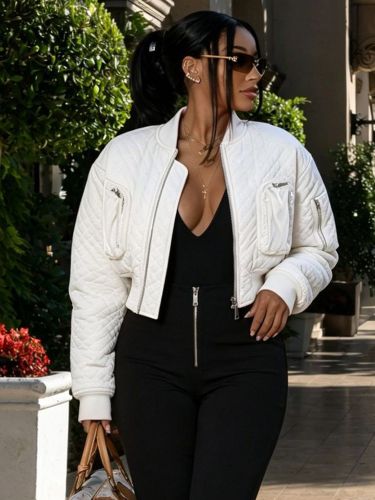 Veste bomber courte matelassée à losanges col montant fermeture éclair - milanoo.com - Modalova