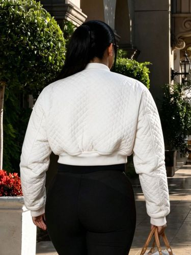 Veste bomber courte matelassée à losanges col montant fermeture éclair - milanoo.com - Modalova