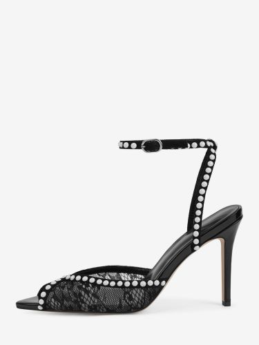 Sandales à talons hauts en dentelle bout ouvert bride cheville perlée chaussures de soirée - milanoo.com - Modalova