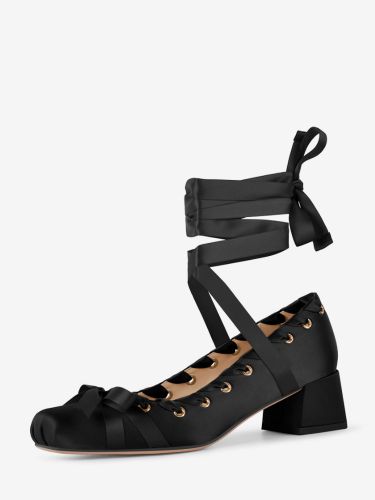 Escarpins à talons compensés en satin bout carré nœud et lacets - milanoo.com - Modalova
