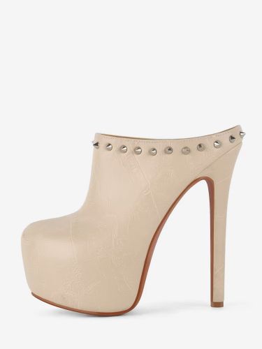Sabots à talons hautss mules sexy à plateforme et bout rond ornées de rivets - milanoo.com - Modalova