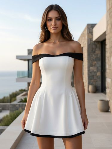 Robe courte à épaules dénudées et manches longues coupe trapèze tenue de soirée sexy 2026 - milanoo.com - Modalova
