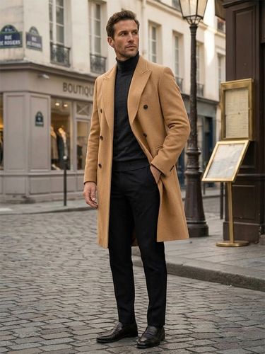 Manteaux Costumes Double boutonnage Col rabattu Décontracté Noir Moderne - milanoo.com - Modalova