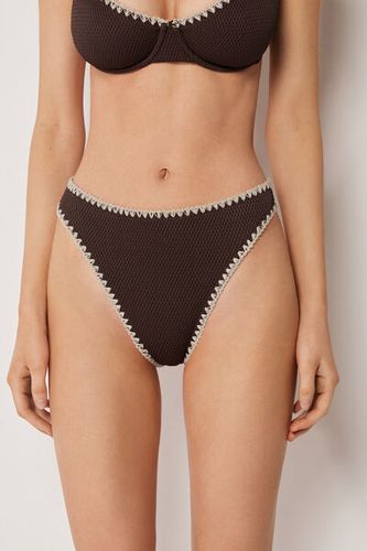 High Waist Brazilian Swimsuit Bottom Bicolor Embroidery Woman Size L - Calzedonia - Modalova