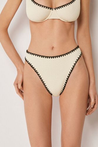 High Waist Brazilian Swimsuit Bottom Bicolor Embroidery Woman Size M - Calzedonia - Modalova