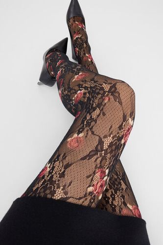 Lace Tights with Roses Woman Size S - Calzedonia - Modalova