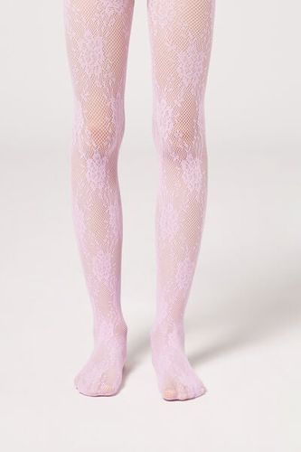 Girls’ Floral Lace Mesh Tights Girl Pale Pink Size 9-13 - Calzedonia - Modalova