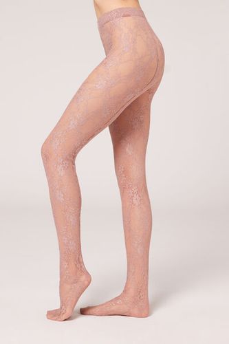 Floral Lace Fabric Tights Woman Pink Size S - Calzedonia - Modalova