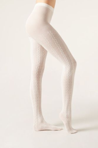 Cable Knit Cashmere Tights Woman White Size 1/2 - Calzedonia - Modalova