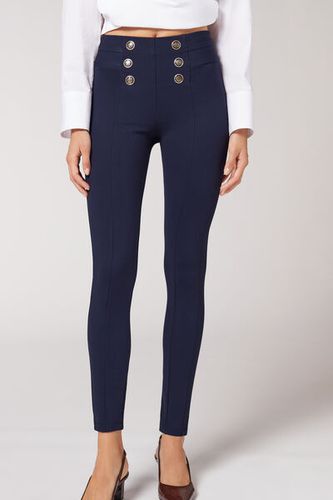 Skinny Shaping Leggings with Buttons Woman Blue Size L - Calzedonia - Modalova