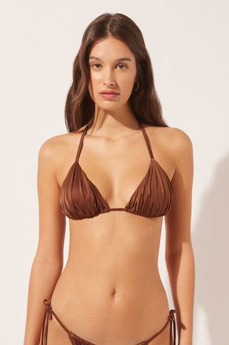 Removable Padding Triangle Swimsuit Top Shiny Satin Woman Brown Size 4 - Calzedonia - Modalova