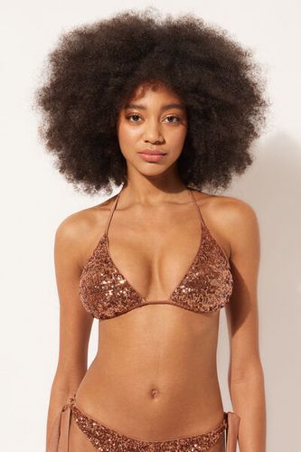 Removable Padding Triangle Swimsuit Top Glowing Surface Woman Brown Size 3 - Calzedonia - Modalova