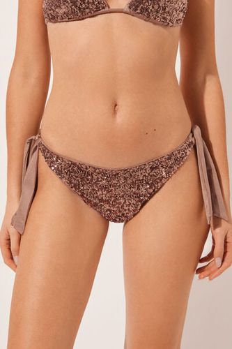 Side-Tie Brazilian Swimsuit Bottoms Glowing Surface Woman Brown Size M - Calzedonia - Modalova