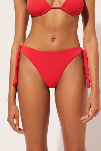 Side-Tie Brazilian Swimsuit Bottoms Classic Piquet Woman Red Size S - Calzedonia - Modalova
