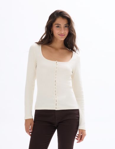 T-shirt manches longues boutonné - beige - celio - Modalova