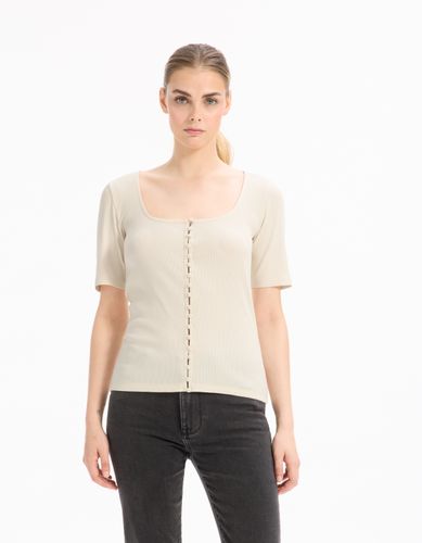 T-shirt boutonné à manches courtes - beige - celio - Modalova