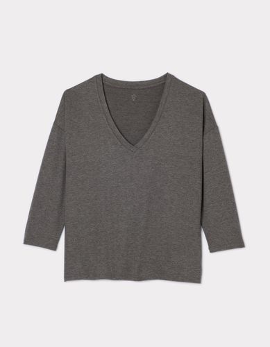 T-shirt fluide à manches 3/4 - gris anthracite chiné - celio - Modalova