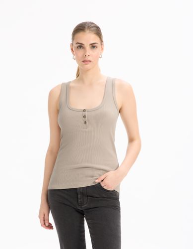 Débardeur côtelé court - beige - celio - Modalova